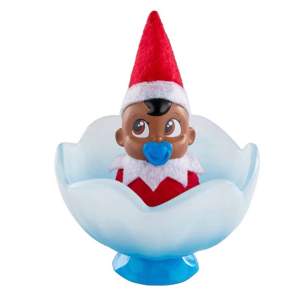 Festive Elf Doll with Red Hat and Blue Pacifier